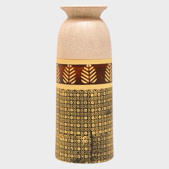 Patterned Decorative Vase with Earthy Tones - Modern Home Accent