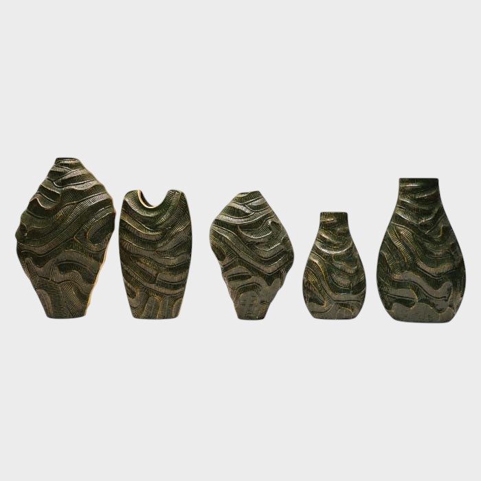 Sculpted Green and Gold Textured Vase - Modern Artistic Home Accent