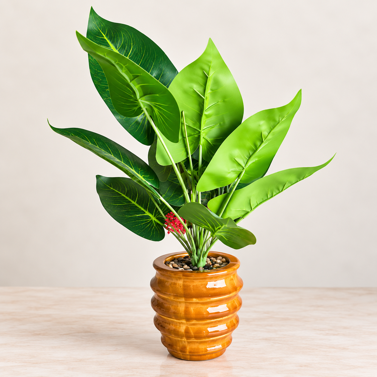 Artificial Tropical Green Plant in Amber Decorative Pot | Sajj Eco Craft