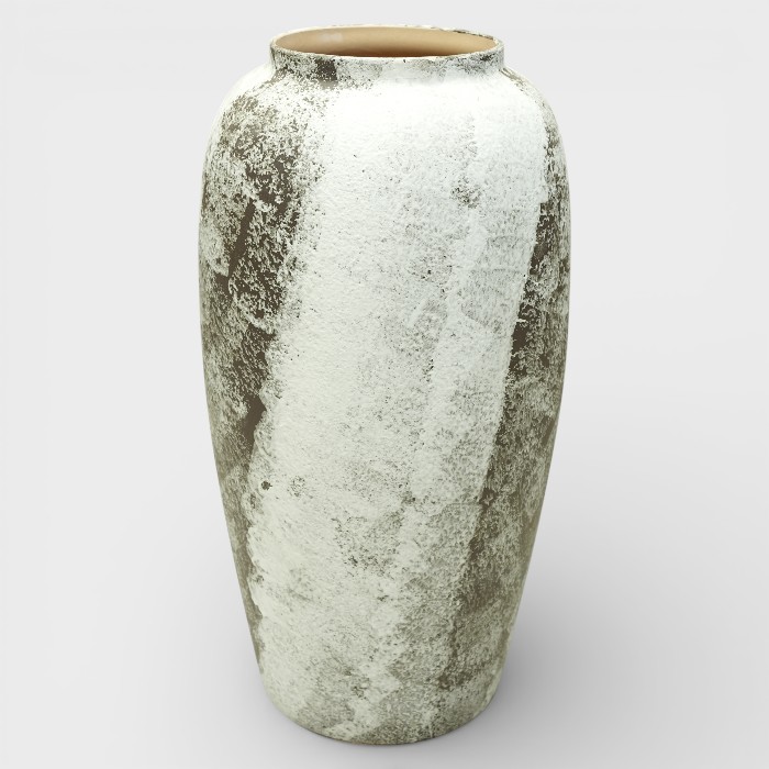 Tall Distressed Ceramic Vessel - Cream & Rust