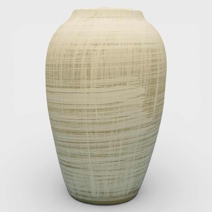 Natural Linen-Texture Ceramic Vase with Cross-Hatch Detail