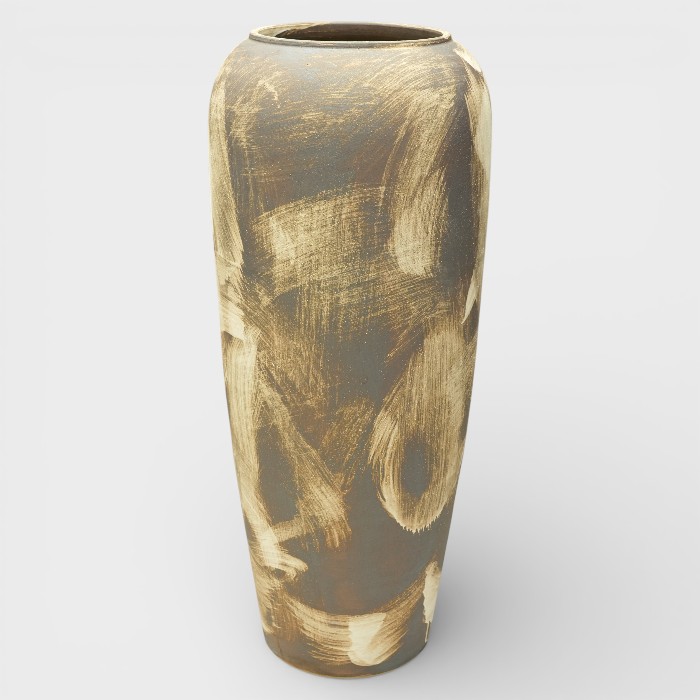 Large Rustic Earth-Tone Floor Vase – Hand-Textured Ceramic Tall Planter