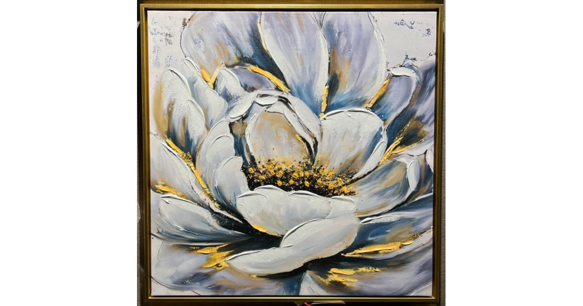 Modern Blue & White Floral Textured Wall Painting