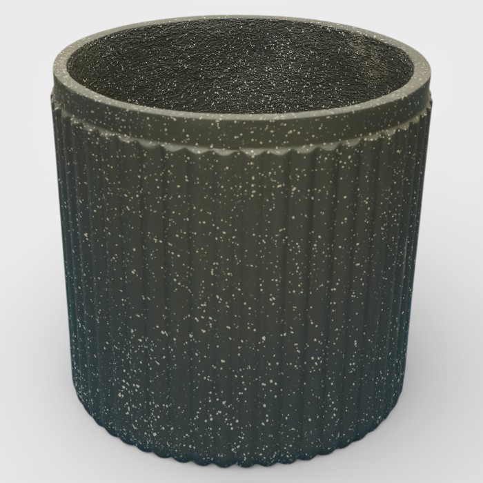 Modern Ribbed Charcoal Planter – Speckled Industrial Cylinder Pot
