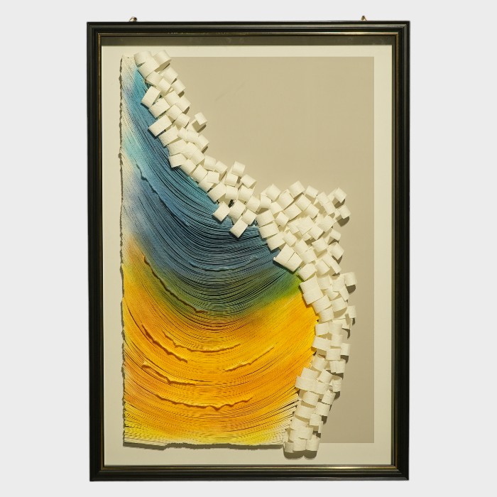 "Primary Equilibrium" – Modern Geometric Stack Framed Art