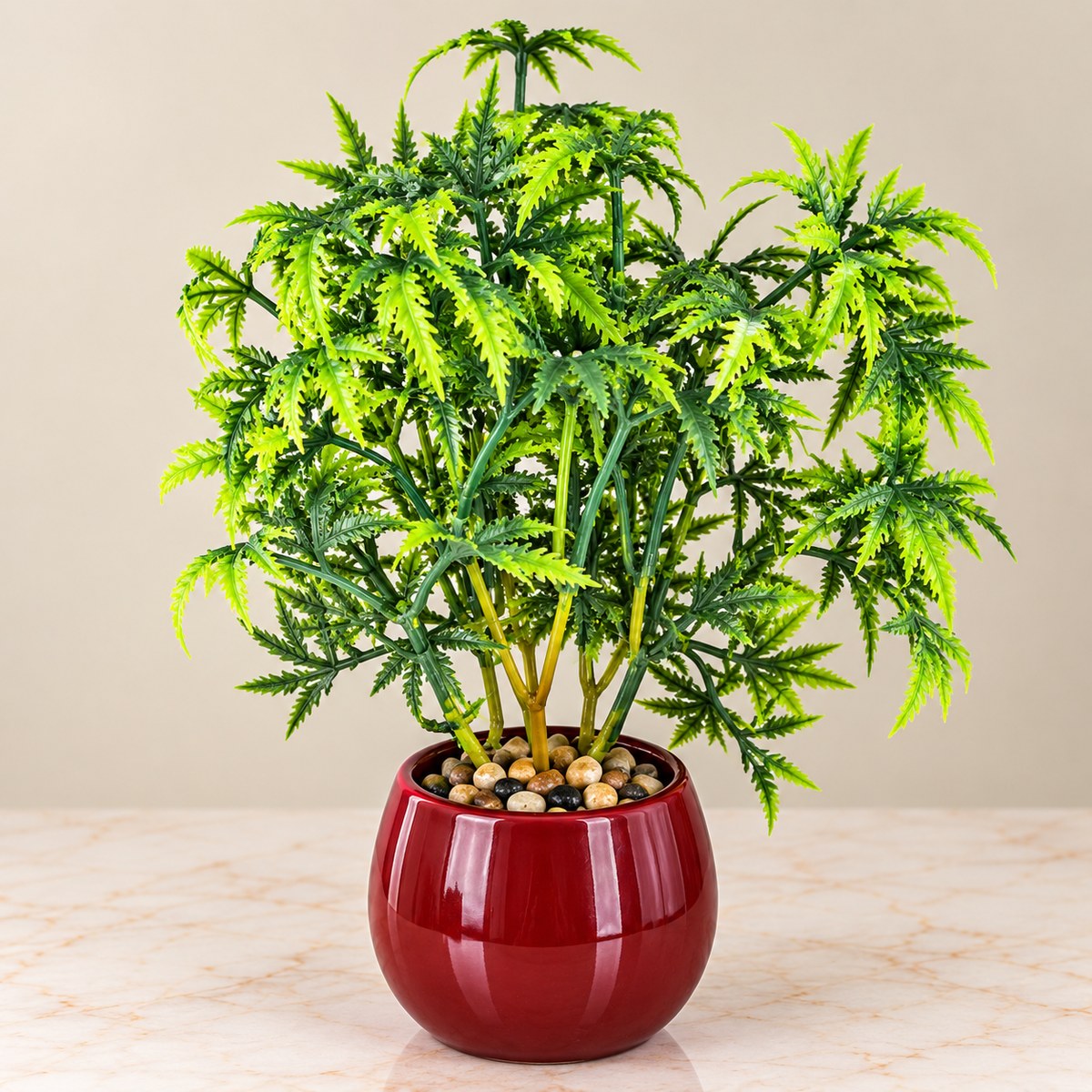 Artificial Fern Green Plant in Wooden Pot