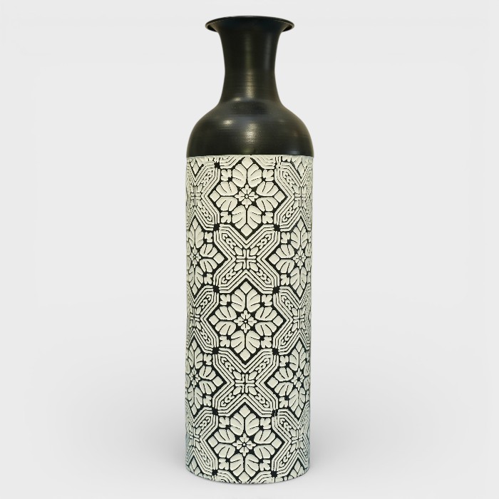 Modern Monochrome Geometric Pattern Metal Floor Vase
