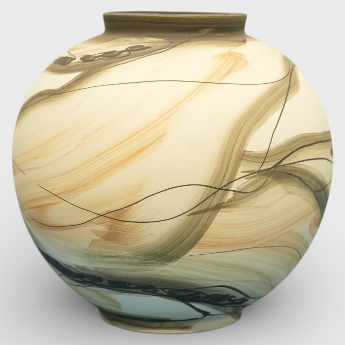 Artisan Marbled Ceramic Vase with Ink-Wash Detail