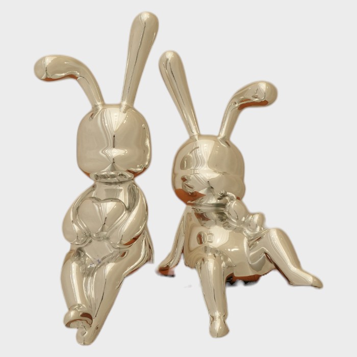 Metallic Silver Bunny Shelf-Sitters – Modern Reflective Rabbit Figurines