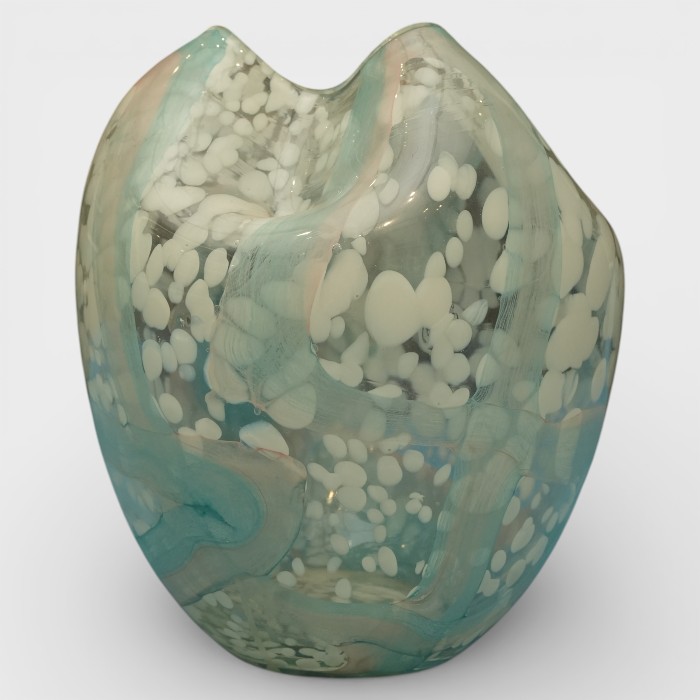 Azure Speckled Art Glass Vase – Hand-Blown Abstract Confetti Decor