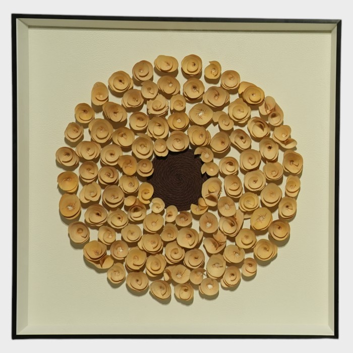 "Equilibrium" – Mother of Pearl & Crushed Stone Abstract Framed Art