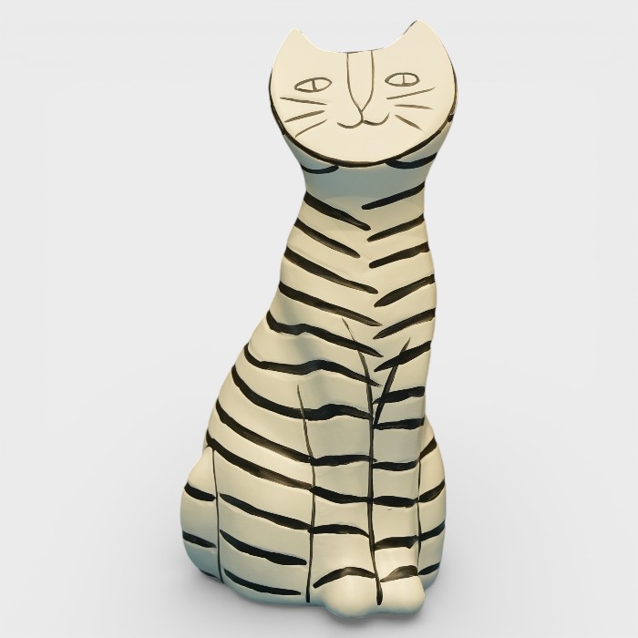 Mid-Century Sketch Cat Sculpture – Minimalist Black & White Ceramic Decor