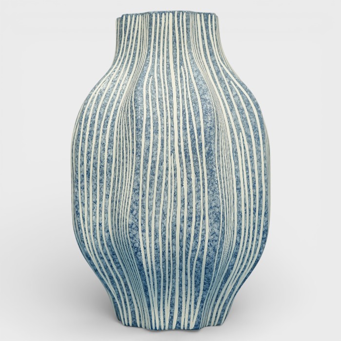 Coastal Blue & White Striped Artisanal Vessel