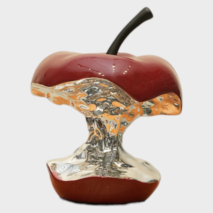 Chrome Apple Core Figurine | Avant-Garde Home & Office Accent