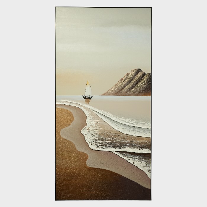 Golden Horizon – Textured Coastal Sailboat Wall Art