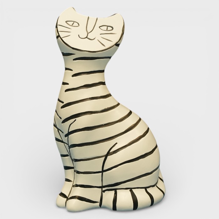 "The Artisan Feline" Figurine | Hand-Drawn Style Striped Cat Statuette