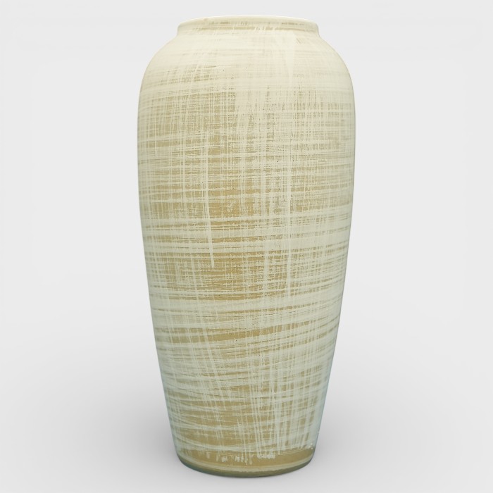 Natural Linen-Texture Ceramic Vase with Cross-Hatch Detail