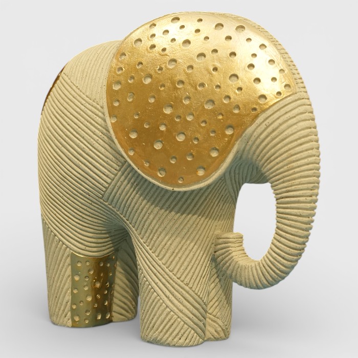 Textured Cream & Gold Elephant Figurine – Boho-Chic Animal Sculpture
