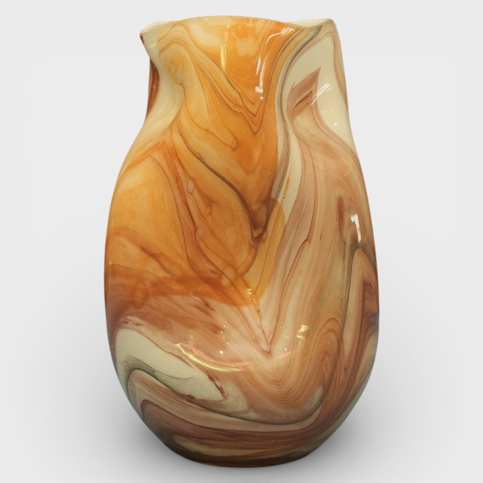Amber Swirl Art Glass Vase – Hand-Blown Marbled Earth Tone Decor