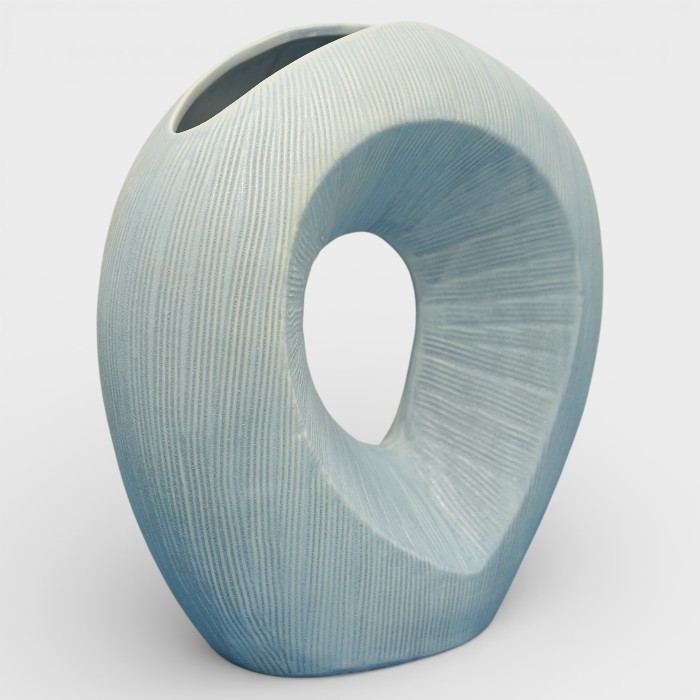 Contemporary Sky-Blue Geometric Vase with Negative Space Design