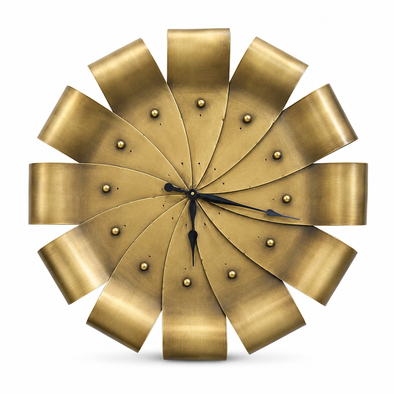 Brass Sunburst Flower Wall Clock - Decorative Metal Wall Décor