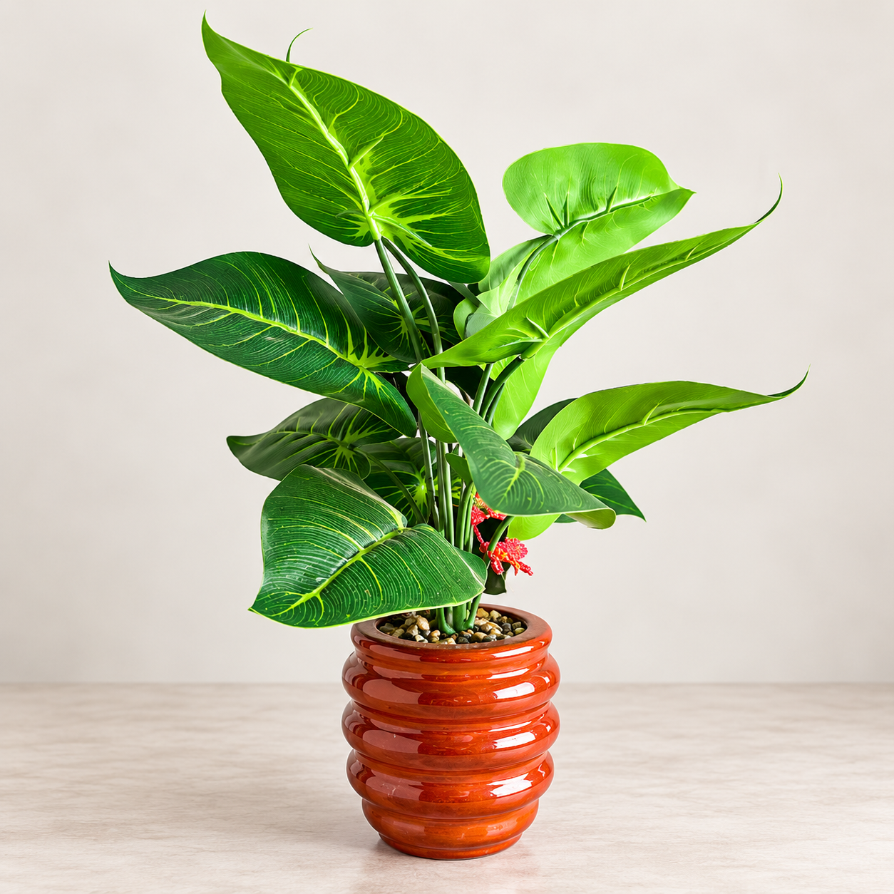Artificial Tropical Green Plant in Amber Decorative Pot | Sajj Eco Craft