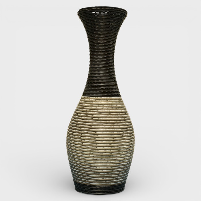 Elegant Glazed Emerald Floor Vase – Polished Gold Rim with Ombré Base