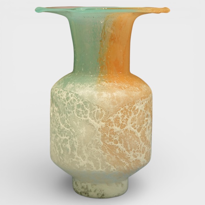 Seafoam & Citrus Frosted Art Glass Vase – Contemporary Textured Vessel