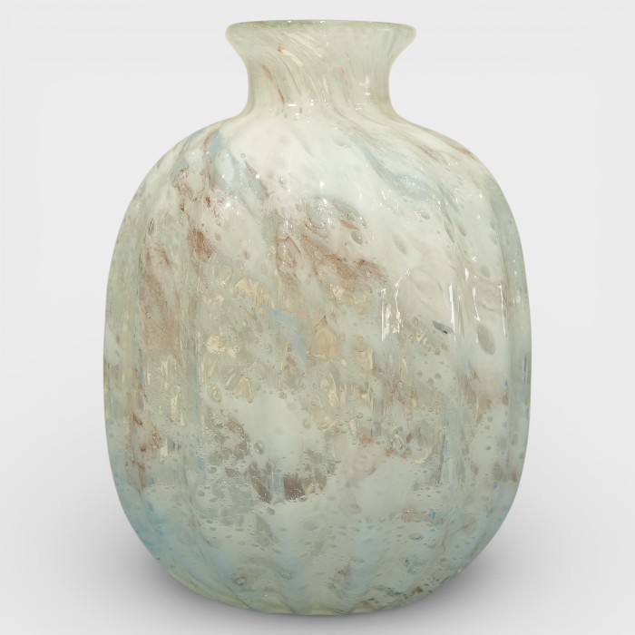 Industrial Rustic Corrugated Floor Vase – Weathered Gold & Ivory