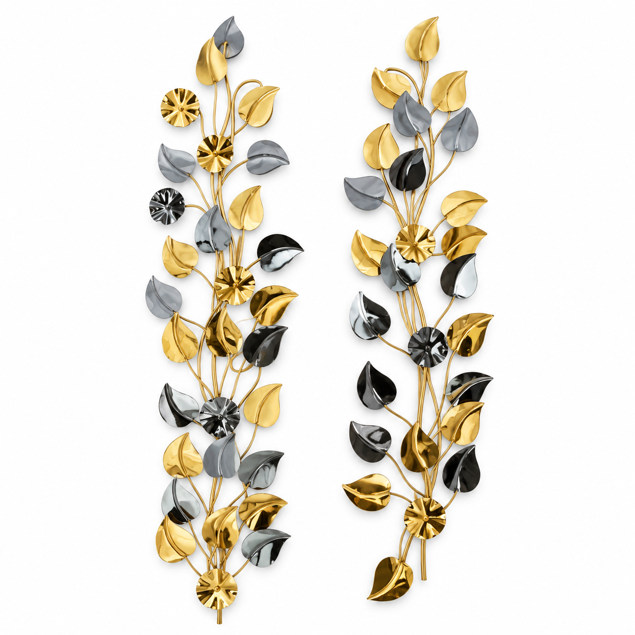 Metallic Leaf Wall Art Set of 2 - Gold & Silver Decorative Wall Décor