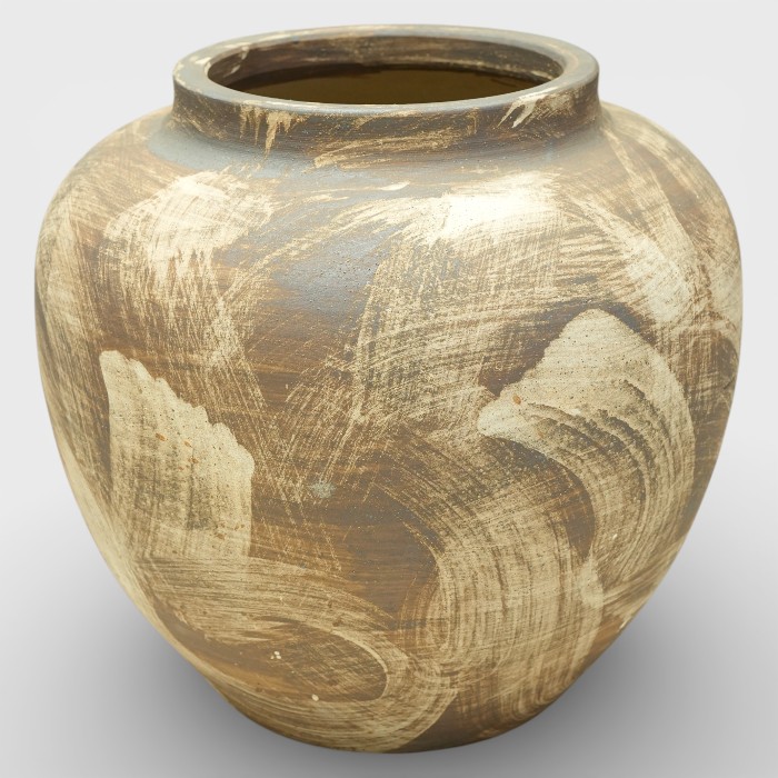 Large Taupe and Cream Brushstroke Jar