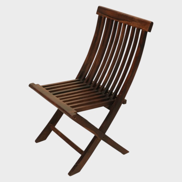 Handcrafted Solid Wood Slatted Folding Chair – Dark Walnut Finish