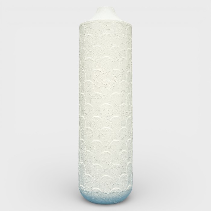 Mediterranean Stucco-Effect White Vase with Blue Ombre Base