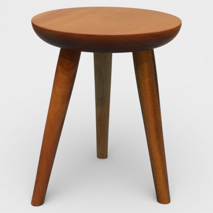 Mid-Century Modern Round Wooden Side Table" Tripod Plant Stand & Stool