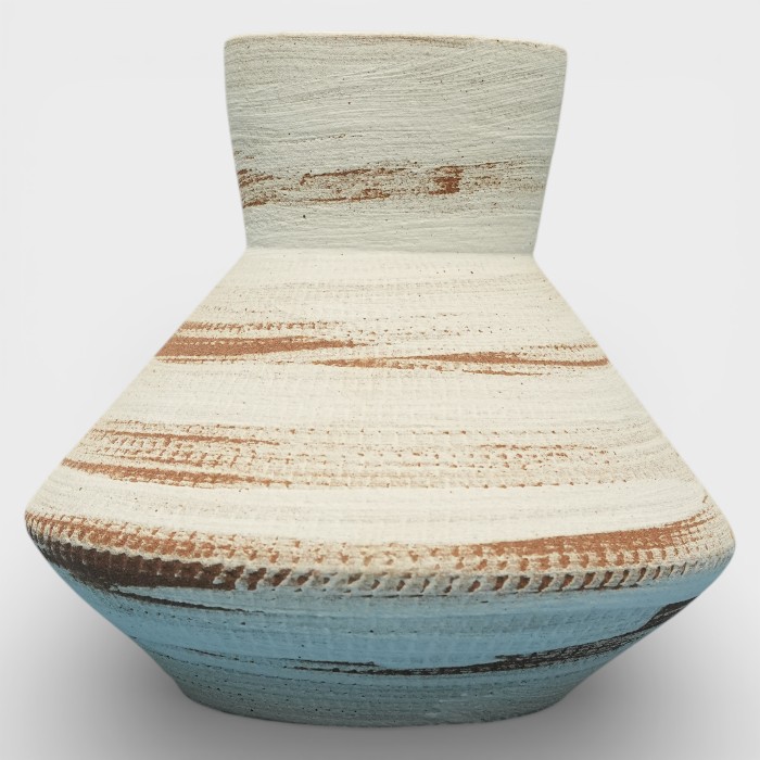 Coastal Stratum Stoneware Vase – Earthy Blue & Terracotta Textured Decor